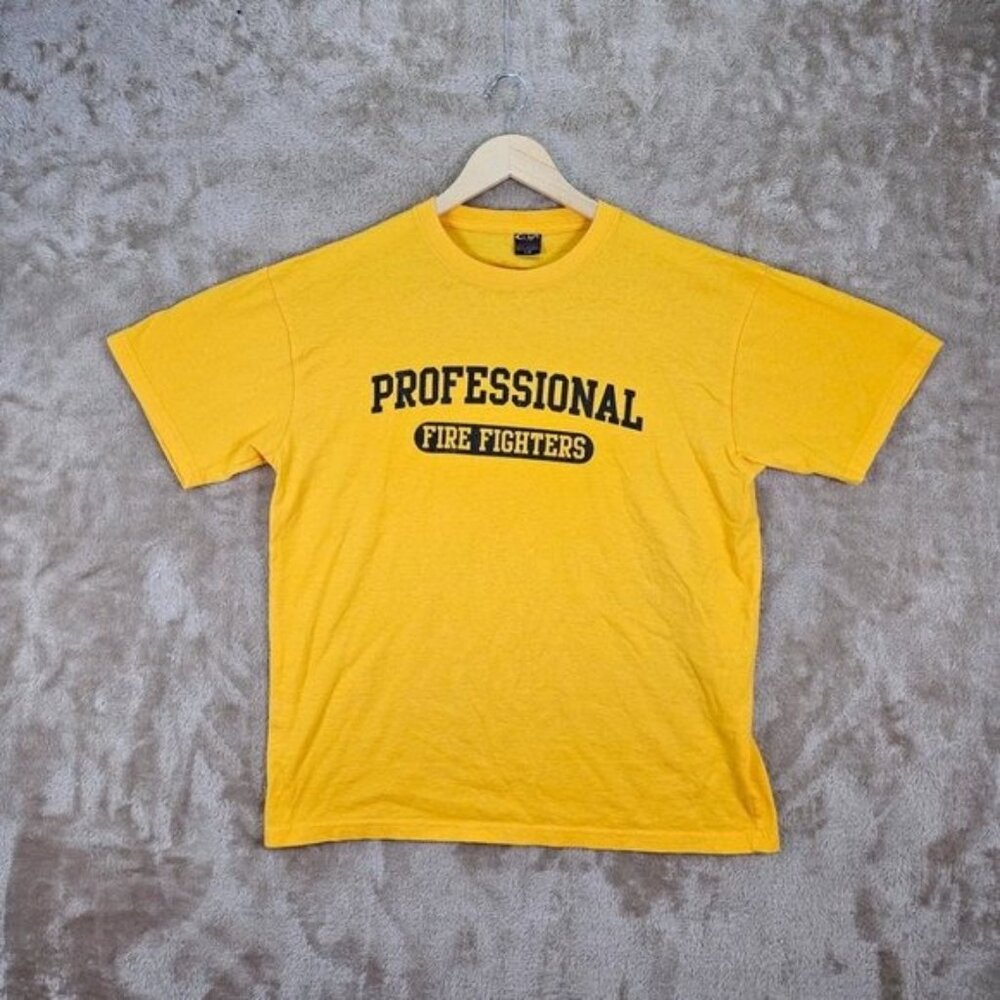 Professional Fire Fighters Mens T-Shirt Size L Yellow Short Sleeve